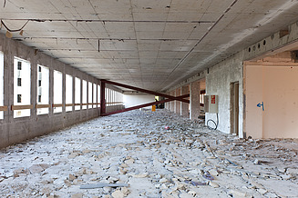 Zu sehen ist ein Stockwerk im Umbau des Bauen im Bestand Projektes Poseidonhaus in Frankfurt am Main