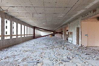 Zu sehen ist ein Stockwerk im Umbau des Bauen im Bestand Projektes Poseidonhaus in Frankfurt am Main