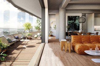 Zu sehen ist der renovierte und modernisierte Innenbereich des Bauen im Bestand-Projektes TAK-Telekomareal in Konstanz