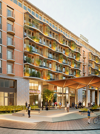 Visualisierung re:o Berlin Fassade schräg