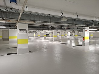 Zu sehen ist die fertige Tiefgarage des Bauen im Bestand-Projektes Atlanta Business Center in Stuttgart-Möhringen