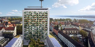 Zu sehen ist die Hausfassade des Bauen im Bestand-Projektes TAK-Telekomareal in Konstanz