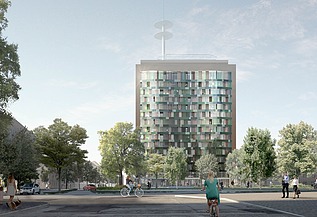 Zu sehen ist die Hausfassade des Bauen im Bestand-Projektes TAK-Telekomareal in Konstanz