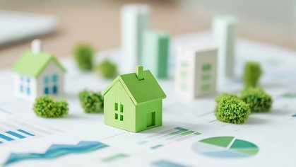 Nachhaltige Stadtentwicklung auf Plänen mit Miniaturdarstellungen
