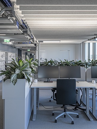 Blau gestaltete Open Office Räume