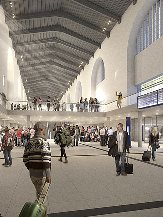 Zu sehen eine Visualisiserung des Bauen im Bestand Projektes Stuttgart 21 / Bonatzbau