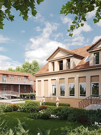 Visualisierung Seidelsche Höfe mit Personen und Garten