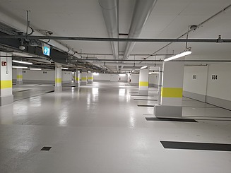 Zu sehen ist die fertige Tiefgarage des Bauen im Bestand-Projektes Atlanta Business Center in Stuttgart-Möhringen